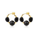 Créoles Loulou noires, trio de cabochons en résine métallisée - noir Noir or