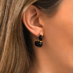 Créoles Loulou noires, trio de cabochons en résine métallisée - noir Noir or