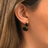 Créoles Loulou noires, trio de cabochons en résine métallisée - noir Noir or