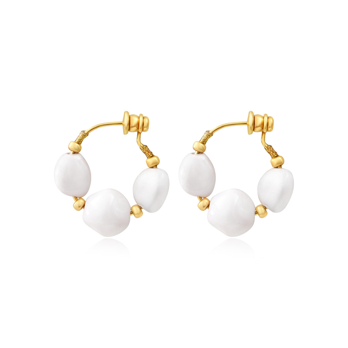 Créoles Loulou blanches, trio de cabochons en résine métallisée - blanc Or blanc