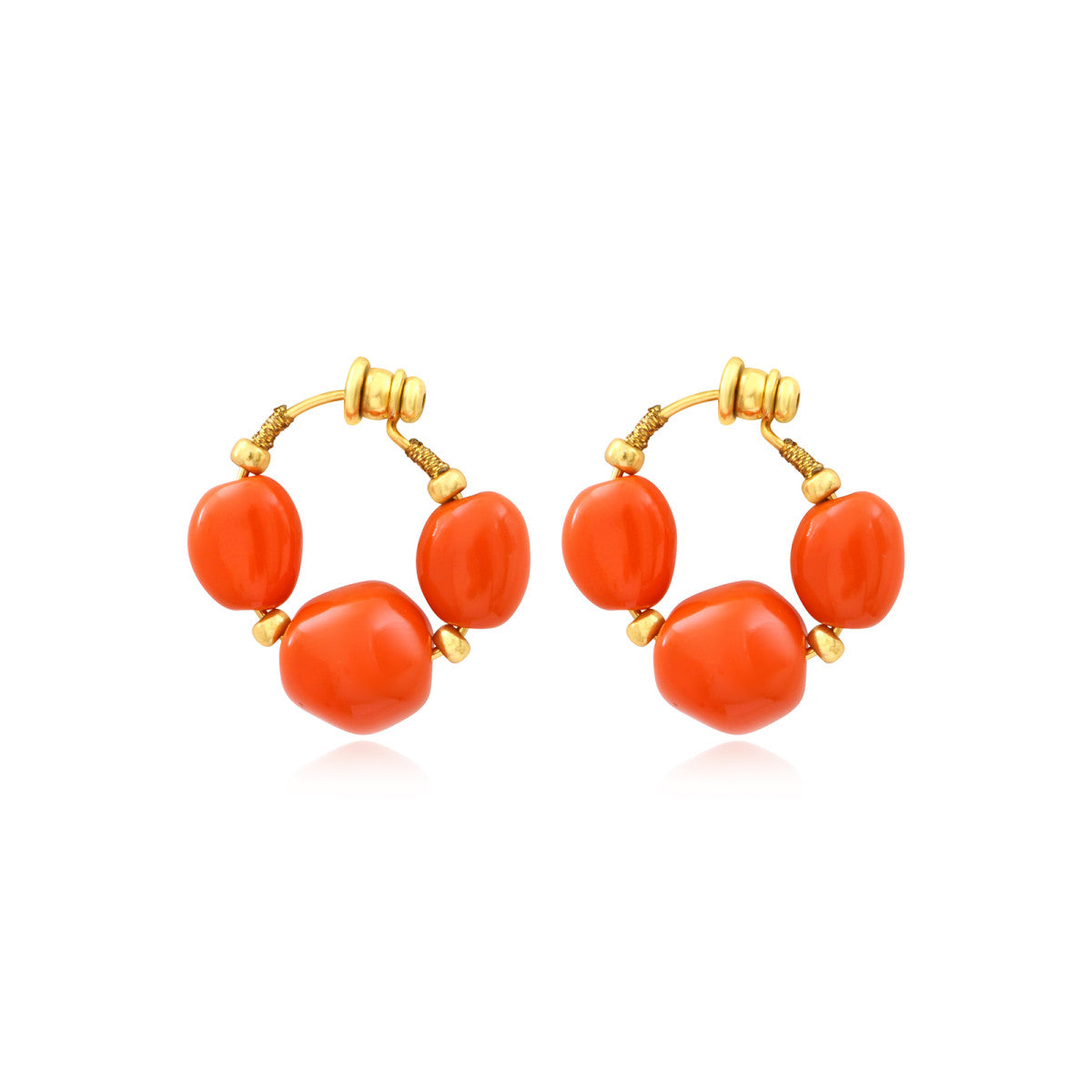 Créoles Loulou orangées, trio de cabochons en résine métallisée - orange Orange or