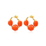 Créoles Loulou orangées, trio de cabochons en résine métallisée - orange Orange or