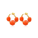 Créoles Loulou orangées, trio de cabochons en résine métallisée - orange Orange or