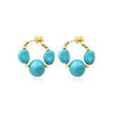 Créoles Loulou turquoise, trio de cabochons en résine métallisée - turquoise Turquoise or