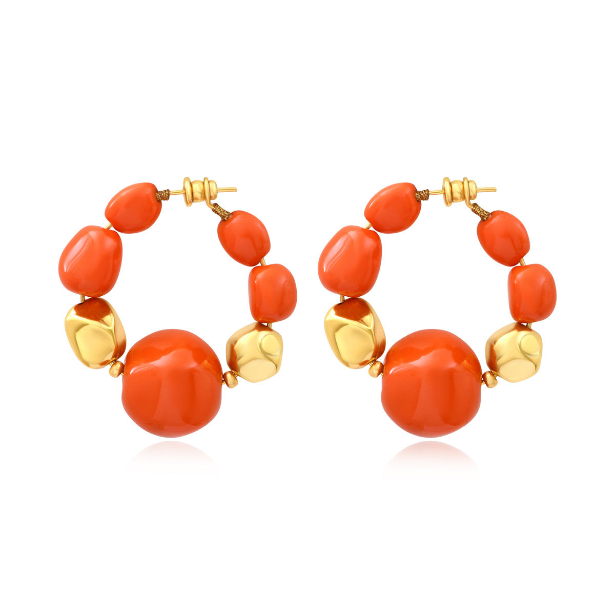 Créoles Loulou grand format orangées et dorées en résine métallisée - orange Orange or