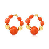 Créoles Loulou grand format orangées et dorées en résine métallisée - orange Orange or