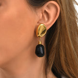 Boucles d'oreilles clip Loulou dorées avec pendentif noir en résine métallisée - noir Noir or