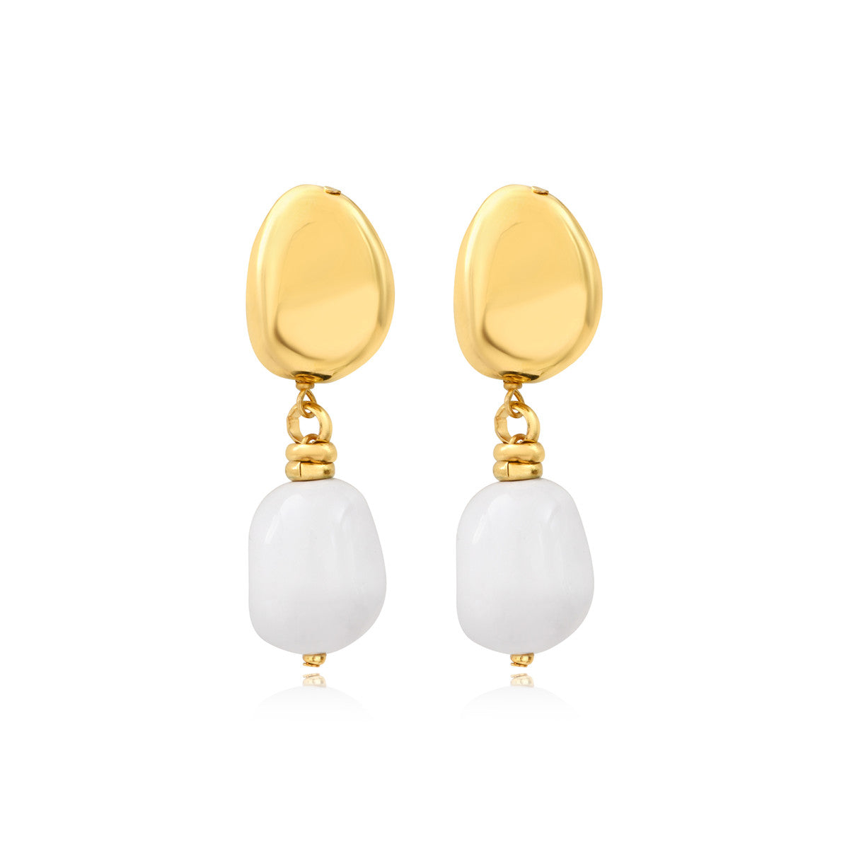 Boucles d'oreilles clip Loulou dorées avec pendentif blanc en résine métallisée - blanc Or blanc