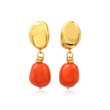Boucles d'oreilles clip Loulou dorées avec pendentif orangé en résine métallisée - orange Orange or