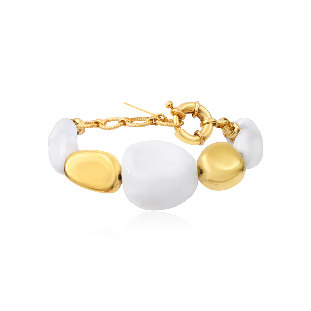 Bracelet Loulou à cabochons blancs et dorés en résine métallisée émaillée - blanc Or blanc