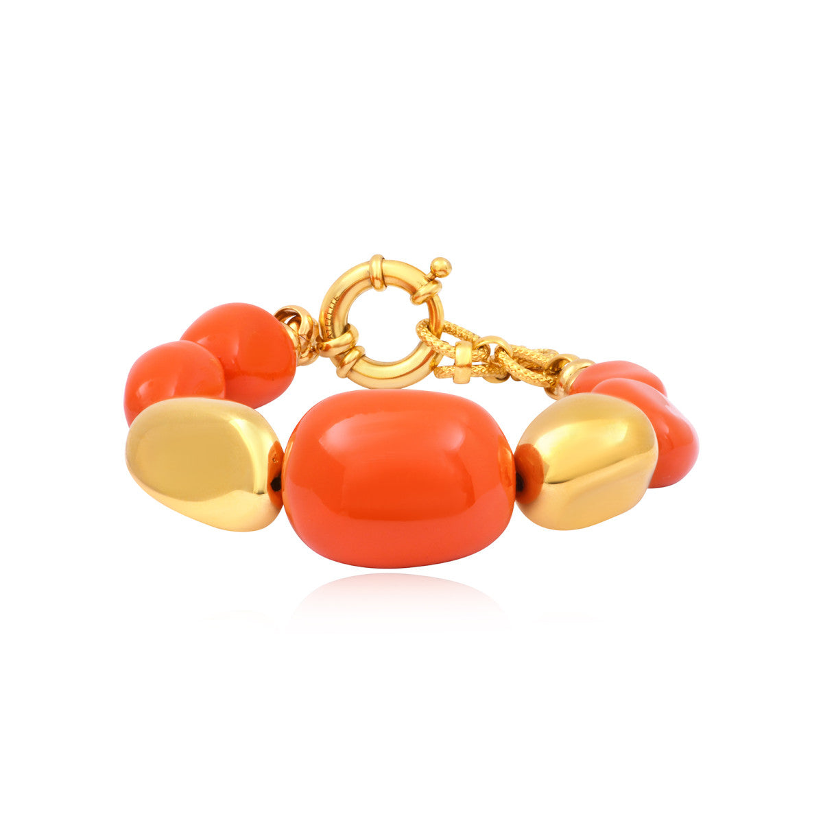 Bracelet Loulou à cabochons orangés et dorés en résine métallisée émaillée - orange Orange or