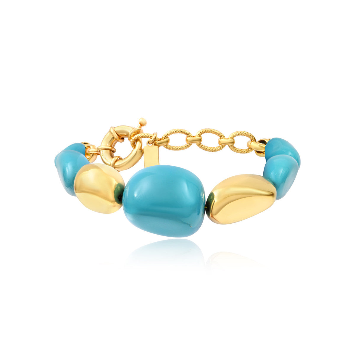 Bracelet Loulou à cabochons turquoise et dorés en résine métallisée émaillée - turquoise Turquoise or