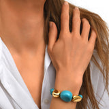 Bracelet Loulou à cabochons turquoise et dorés en résine métallisée émaillée - turquoise Turquoise or