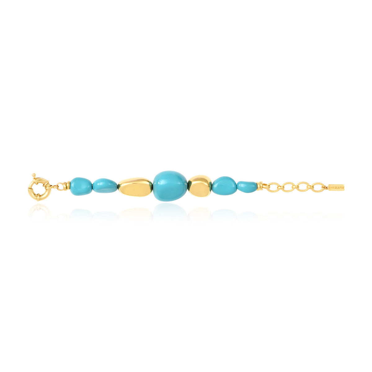 Bracelet Loulou à cabochons turquoise et dorés en résine métallisée émaillée - turquoise Turquoise or