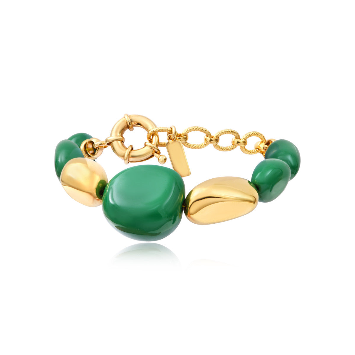 Bracelet Loulou à cabochons verts et dorés en résine métallisée émaillée - vert Vert or