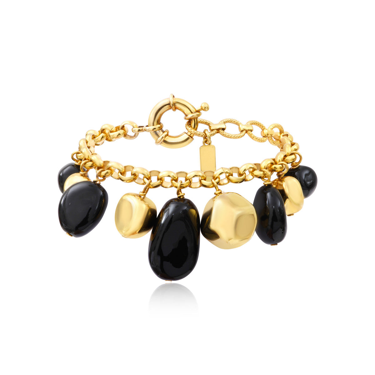 Bracelet Loulou chaîne dorée à éléments irréguliers en résine métallisée noire et dorée - noir Noir or