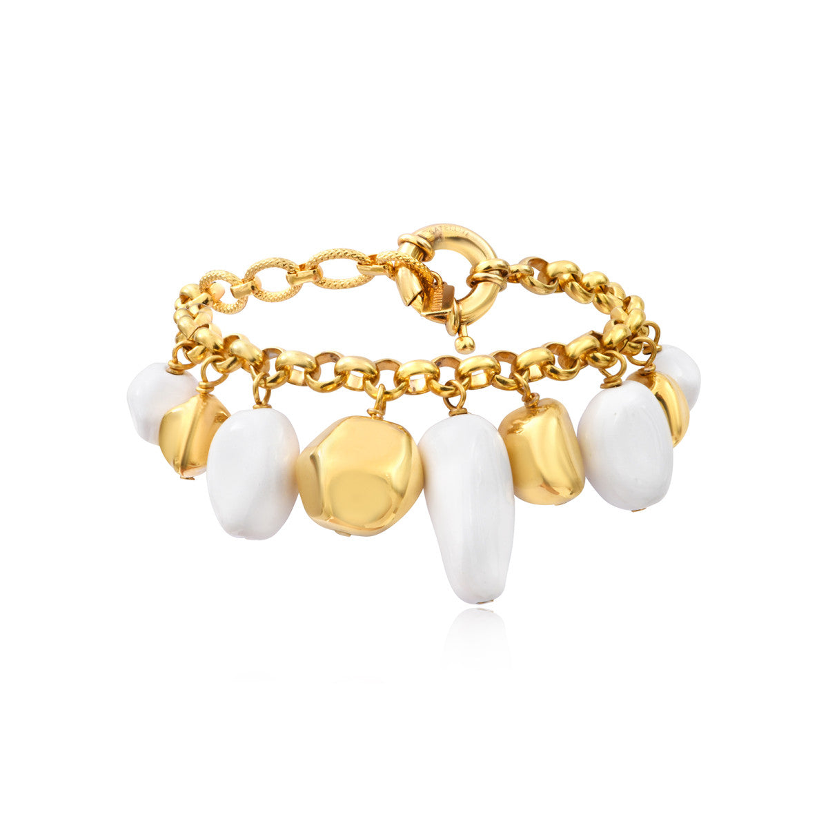 Bracelet Loulou chaîne dorée à éléments irréguliers en résine métallisée blanche et dorée - blanc Or blanc