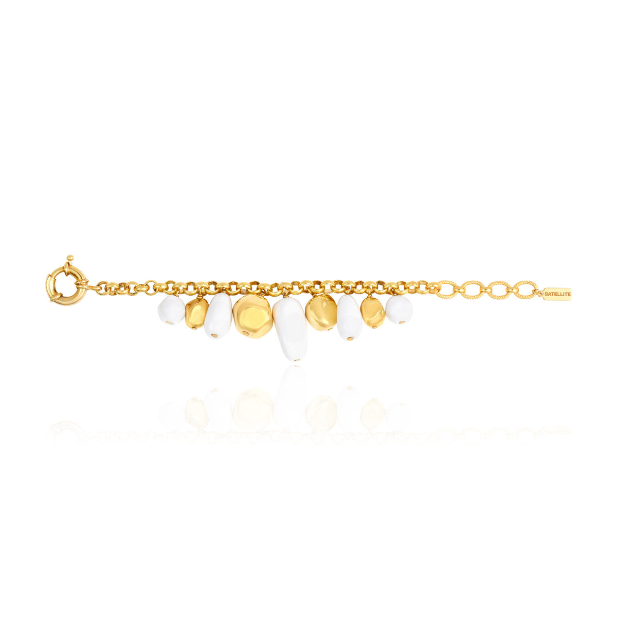 Bracelet Loulou chaîne dorée à éléments irréguliers en résine métallisée blanche et dorée - blanc Or blanc