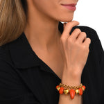 Bracelet Loulou chaîne dorée à éléments irréguliers en résine métallisée orangée et dorée - orange Orange or