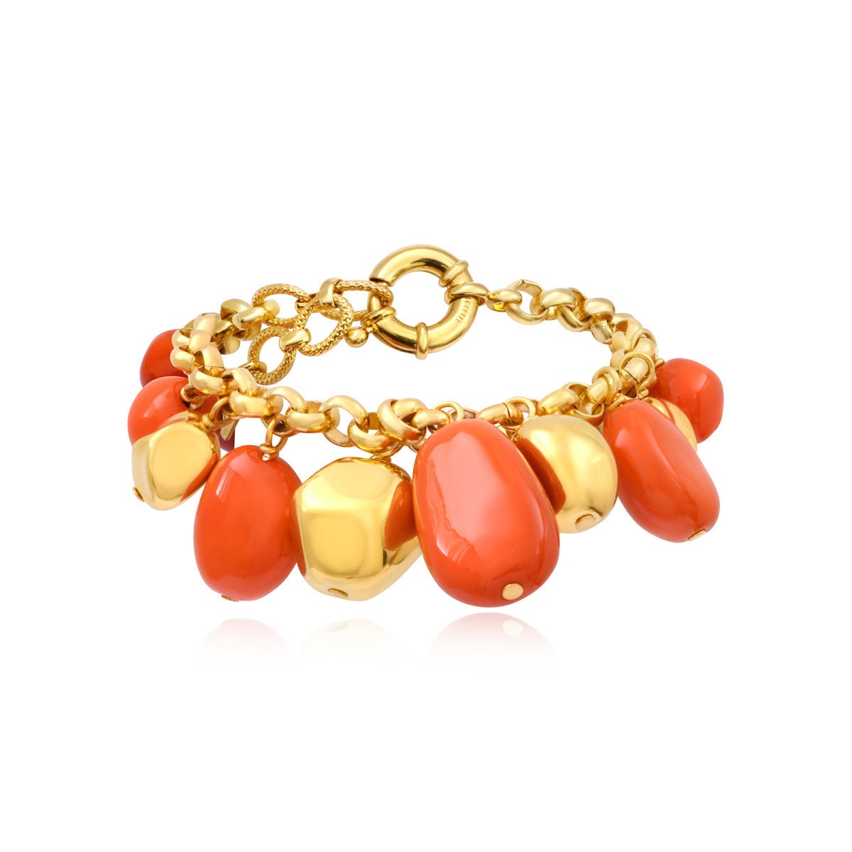Bracelet Loulou chaîne dorée à éléments irréguliers en résine métallisée orangée et dorée - orange Orange or