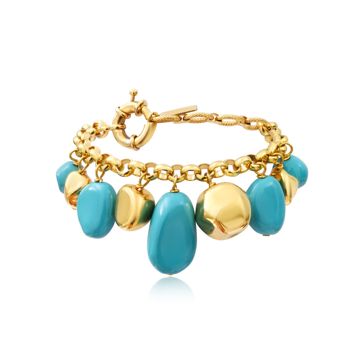 Bracelet Loulou chaîne dorée à éléments irréguliers en résine métallisée turquoise et dorée - turquoise Turquoise or
