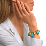 Bracelet Loulou chaîne dorée à éléments irréguliers en résine métallisée turquoise et dorée - turquoise Turquoise or