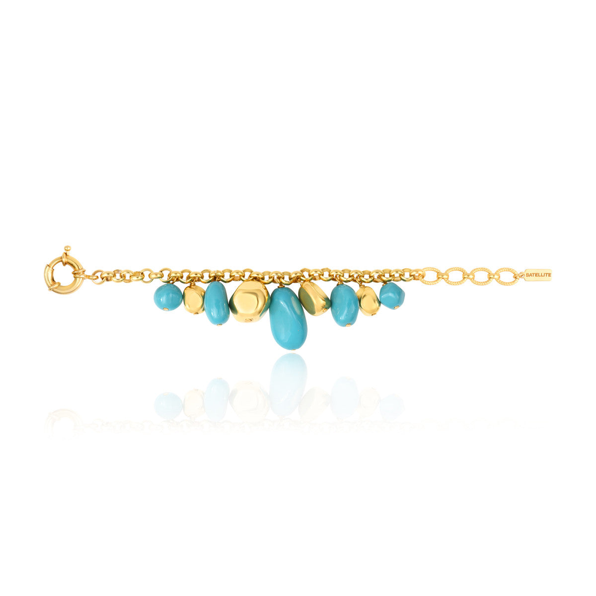 Bracelet Loulou chaîne dorée à éléments irréguliers en résine métallisée turquoise et dorée - turquoise Turquoise or