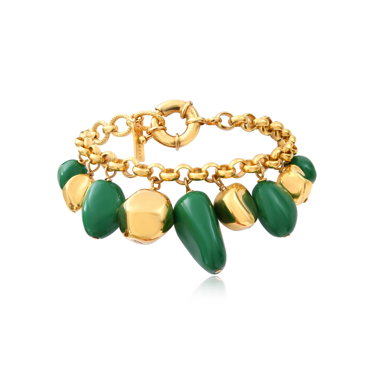 Bracelet Loulou chaîne dorée à éléments irréguliers en résine métallisée verte et dorée - vert Vert or