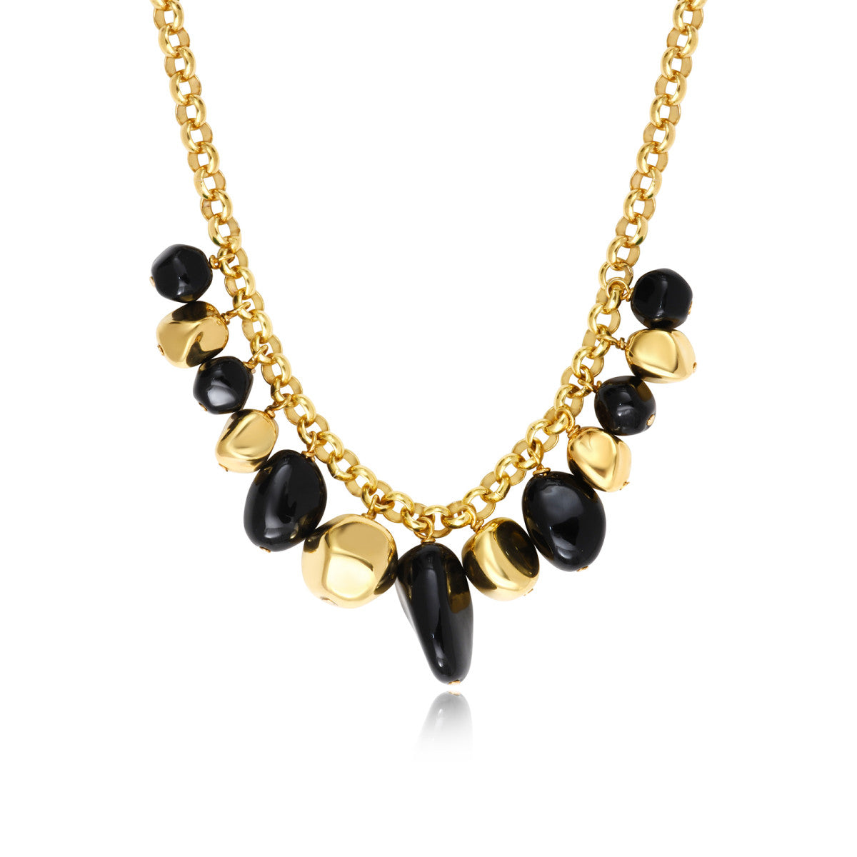Collier Loulou à chaîne dorée à larges maillons et éléments en résine métallisée - noir Noir or