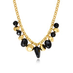 Collier Loulou à chaîne dorée à larges maillons et éléments en résine métallisée - noir Noir or