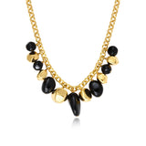 Collier Loulou à chaîne dorée à larges maillons et éléments en résine métallisée - noir Noir or