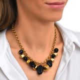 Collier Loulou à chaîne dorée à larges maillons et éléments en résine métallisée - noir Noir or