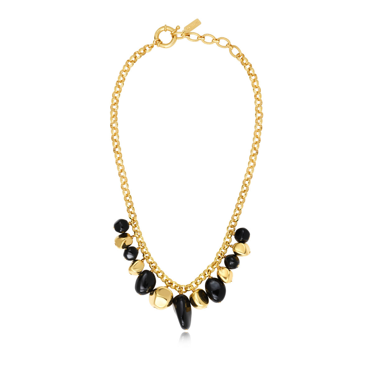 Collier Loulou à chaîne dorée à larges maillons et éléments en résine métallisée - noir Noir or