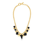 Collier Loulou à chaîne dorée à larges maillons et éléments en résine métallisée - noir Noir or