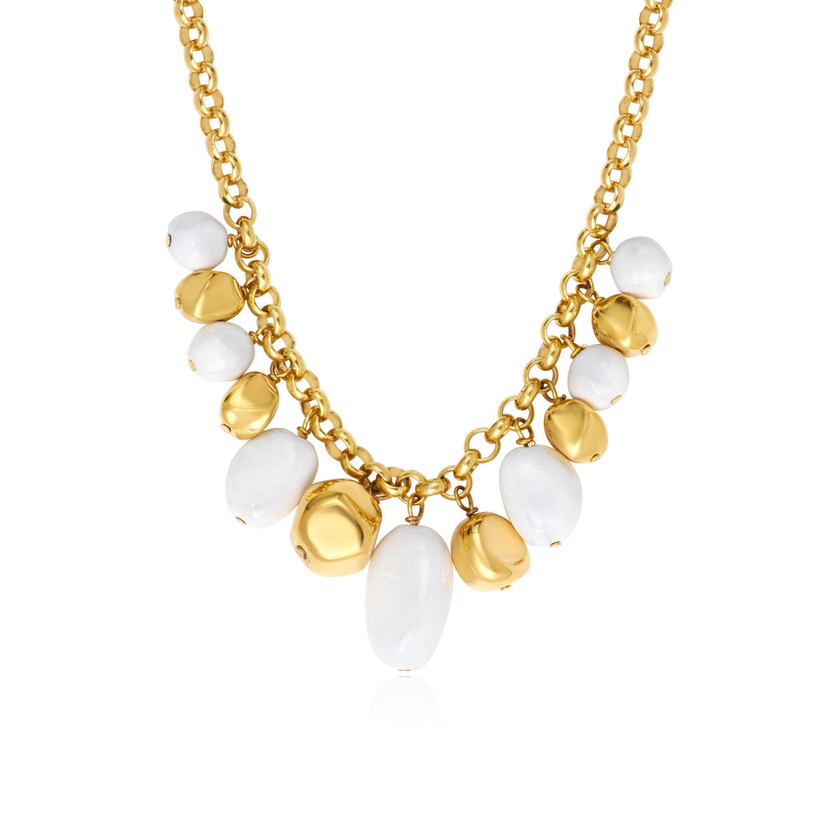 Collier Loulou à chaîne dorée à larges maillons et éléments blancs en résine métallisée - blanc Or blanc