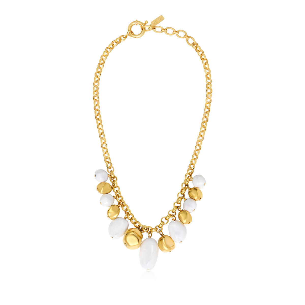 Collier Loulou à chaîne dorée à larges maillons et éléments blancs en résine métallisée - blanc Or blanc