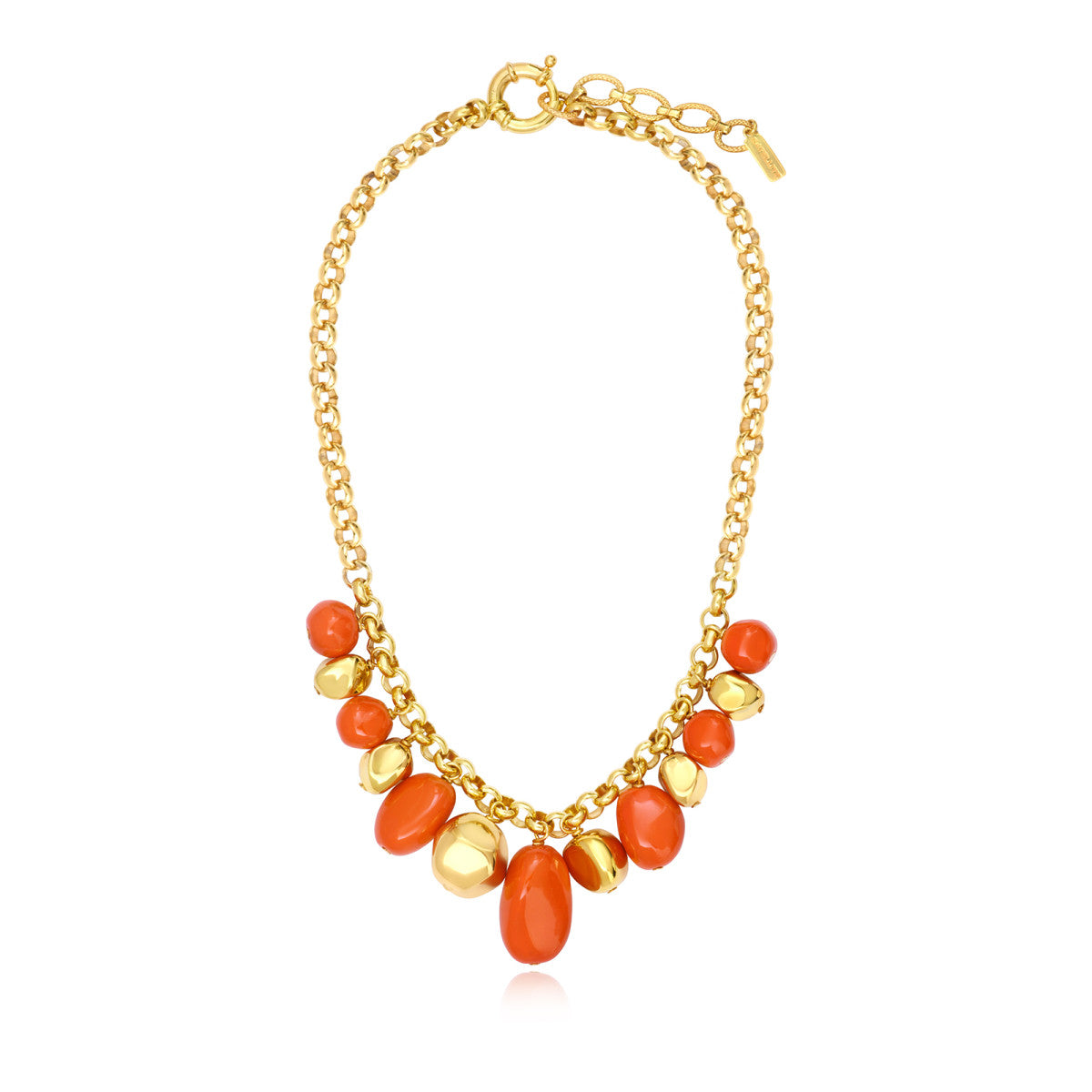 Collier Loulou à chaîne dorée à larges maillons et éléments orangés en résine métallisée - orange Orange or