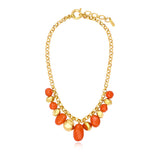Collier Loulou à chaîne dorée à larges maillons et éléments orangés en résine métallisée - orange Orange or