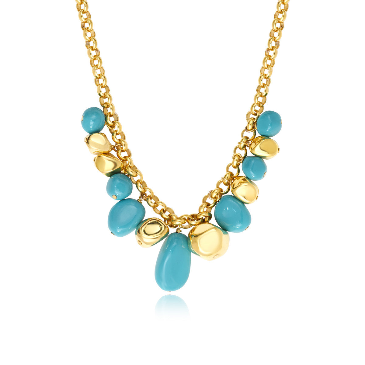 Collier Loulou à chaîne dorée à larges maillons et éléments turquoise en résine métallisée - turquoise Turquoise or