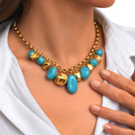 Collier Loulou à chaîne dorée à larges maillons et éléments turquoise en résine métallisée - turquoise Turquoise or