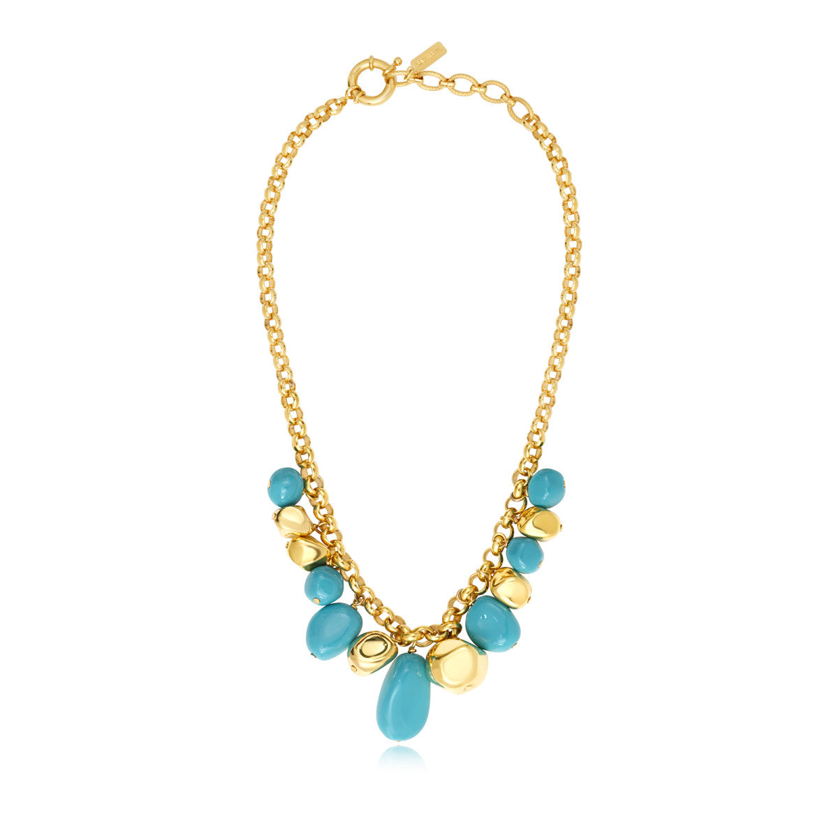Collier Loulou à chaîne dorée à larges maillons et éléments turquoise en résine métallisée - turquoise Turquoise or
