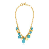 Collier Loulou à chaîne dorée à larges maillons et éléments turquoise en résine métallisée - turquoise Turquoise or