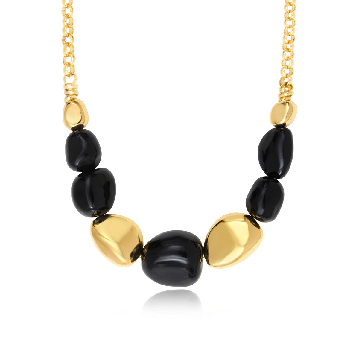 Collier Loulou court à chaîne dorée et cailloux en résine métallisée noire et dorée - noir Noir or