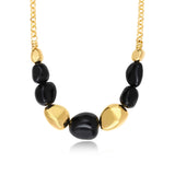 Collier Loulou court à chaîne dorée et cailloux en résine métallisée noire et dorée - noir Noir or