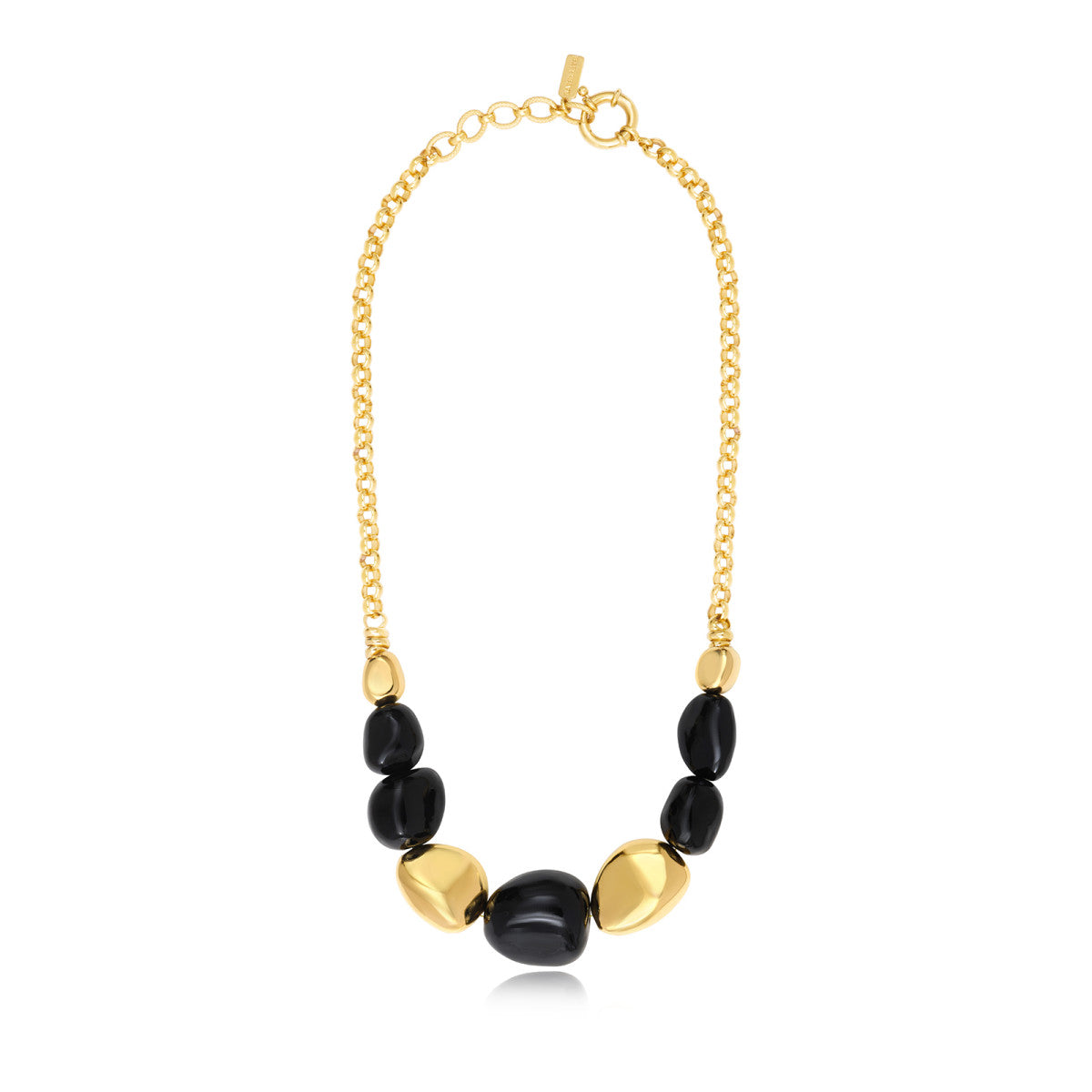 Collier Loulou court à chaîne dorée et cailloux en résine métallisée noire et dorée - noir Noir or