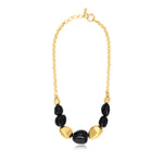 Collier Loulou court à chaîne dorée et cailloux en résine métallisée noire et dorée - noir Noir or