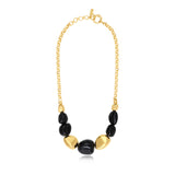 Collier Loulou court à chaîne dorée et cailloux en résine métallisée noire et dorée - noir Noir or
