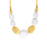 Collier Loulou à chaîne dorée et cailloux en résine métallisée blanche et dorée - blanc Or blanc