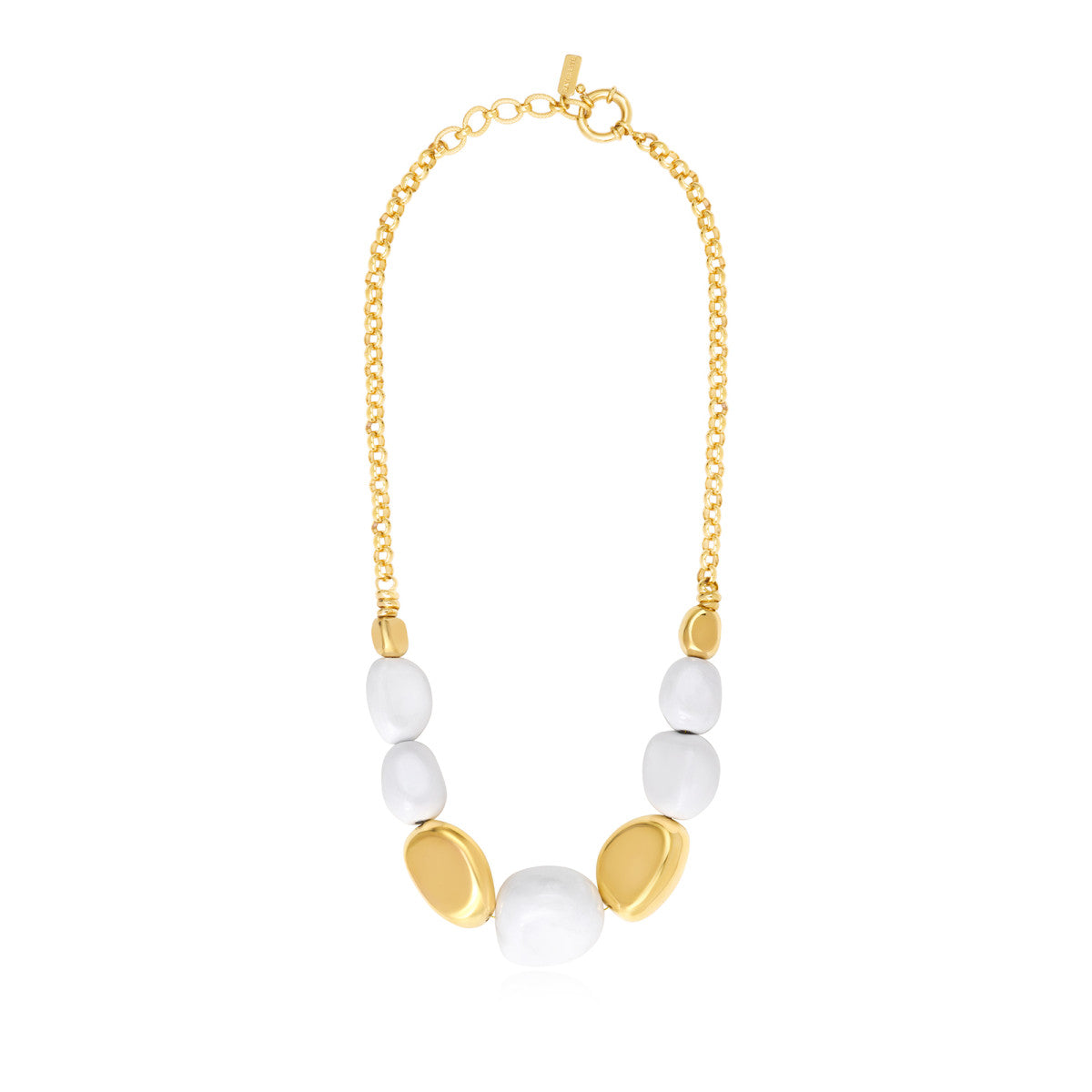 Collier Loulou à chaîne dorée et cailloux en résine métallisée blanche et dorée - blanc Or blanc