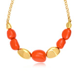Collier Loulou à chaîne dorée et cailloux en résine métallisée orangée et dorée - orange Orange or